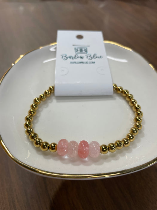 Gold Beaded Bracelet with 4 Pink/Cream Beads