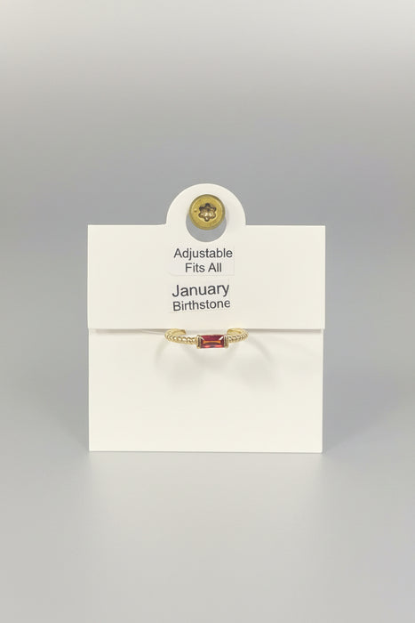 Birthstone Square Stone on Gold Band- Adjustable Fits All