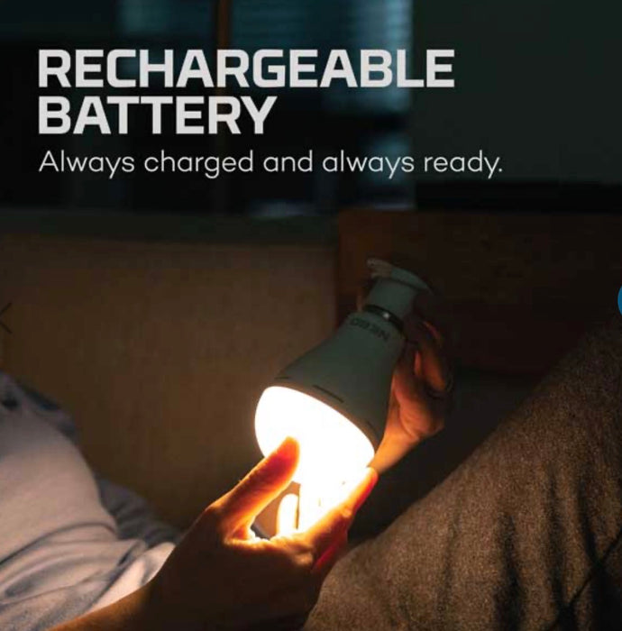 SINGLE PACK Nebo Blackout Emergency Light Bulbs.  These will provide 12 hours of light without electricity.  Works anywhere regular light bulbs do! Comes with a hanging hook. RECHARGEABLE!