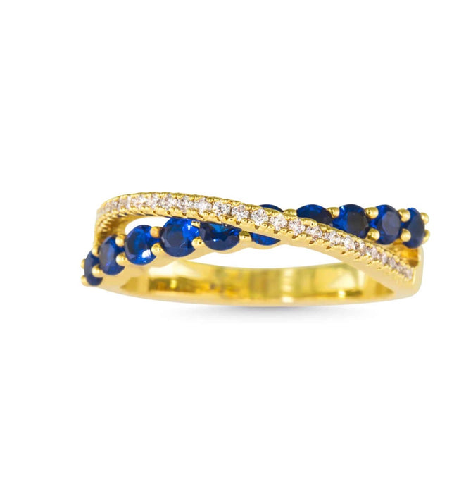 Sapphire & CZ Band Ring - Gold-3 SIZES!