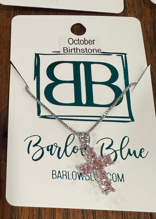 Birthstone CZ Cross Necklace.  Available in Gold or Silver.  Adjustable slide Necklace.