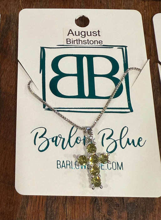 Birthstone CZ Cross Necklace.  Available in Gold or Silver.  Adjustable slide Necklace.