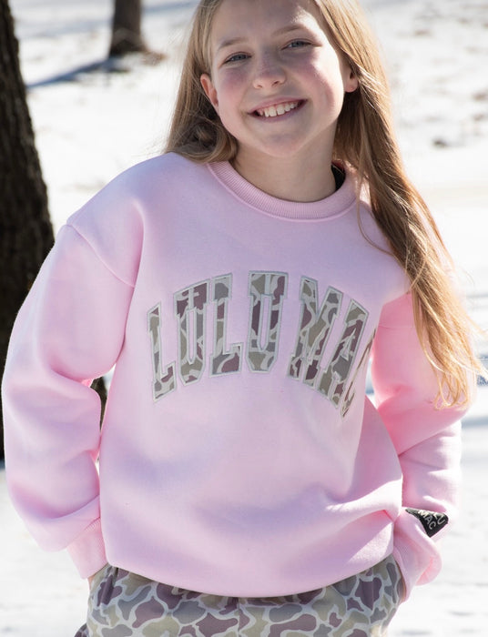 YOUTH Lulu Mac Sweatshirt Light Pink with Camo Embroidery