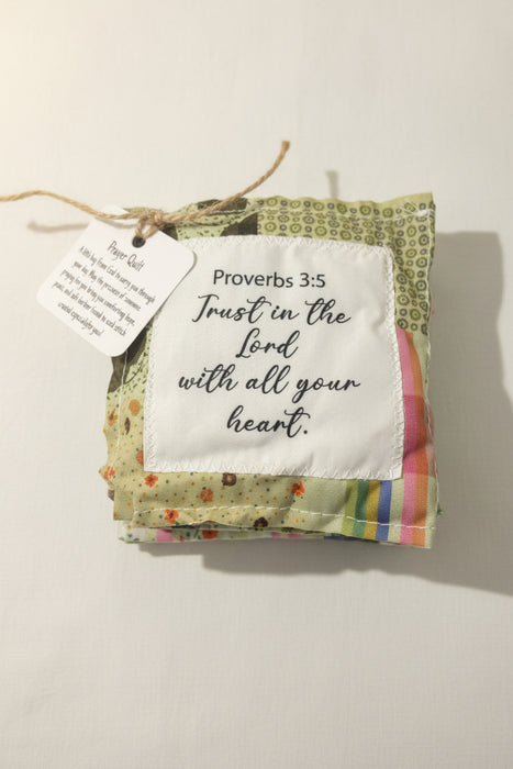 Square Pocket Prayer Quilt with a Wood Cross Inside.  Different Verses or Quotes Available.