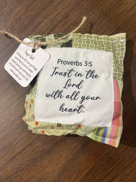 Square Pocket Prayer Quilt with a Wood Cross Inside.  Different Verses or Quotes Available. (Copy)