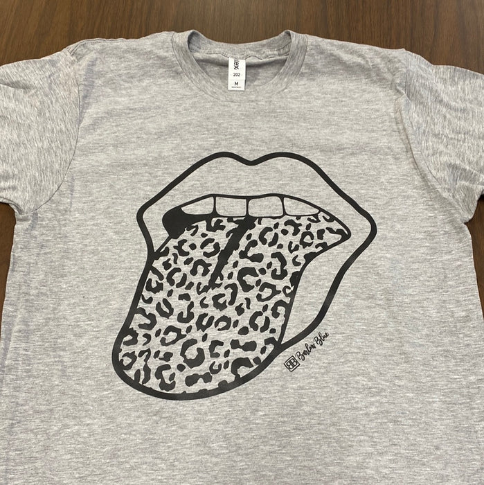 Leopard Stones Tongue. $6 CLEARANCE TEES!  $8 For Long Sleeves!  Random Shirt Color Chosen.