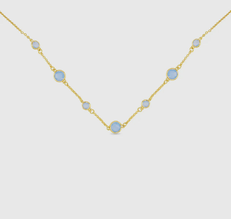 Gold CZ Blue Faceted Necklace