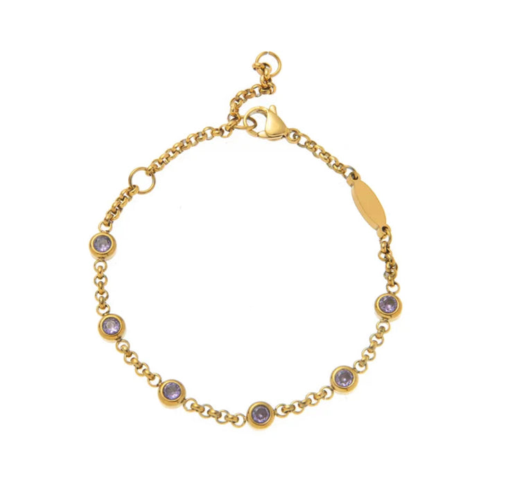 The Nova.  Rolo Chain Birthstone Bracelet.  Adjustable Length.