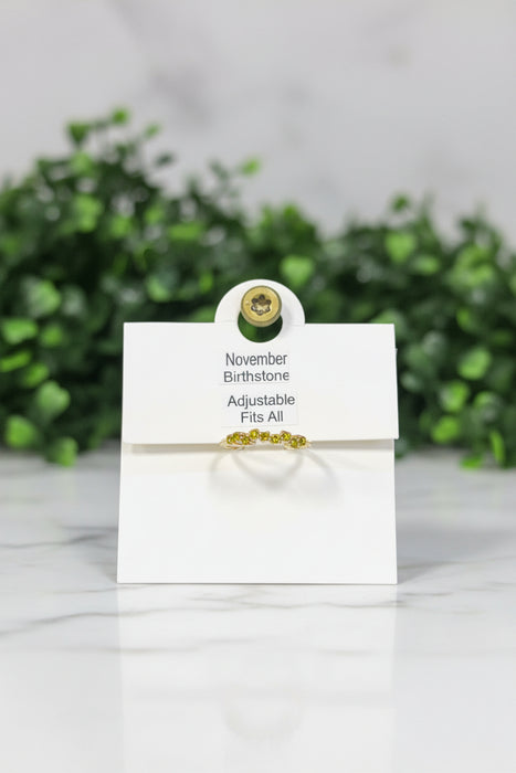 Birthstone Square Stone on Gold Band Ring- Adjustable Fits All