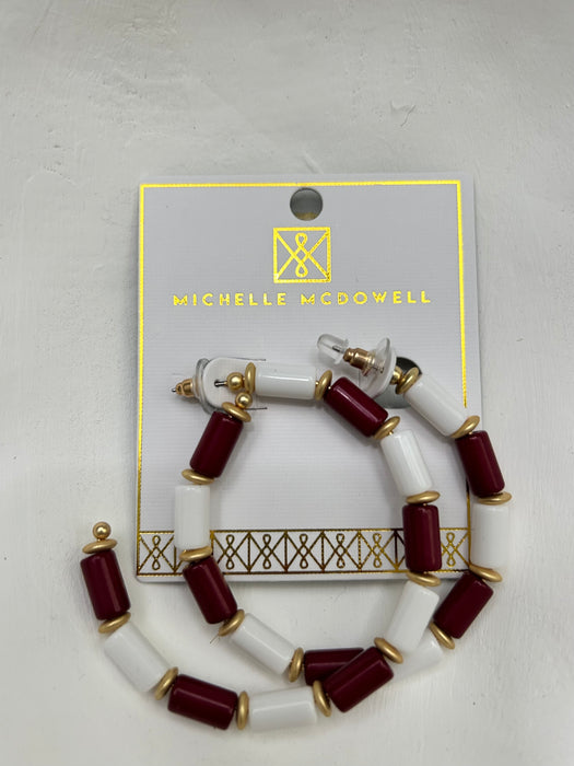 Maroon, White, & Gold Beaded Cara Hoops- Perfect For Game Day To Show Your School Spirit!!