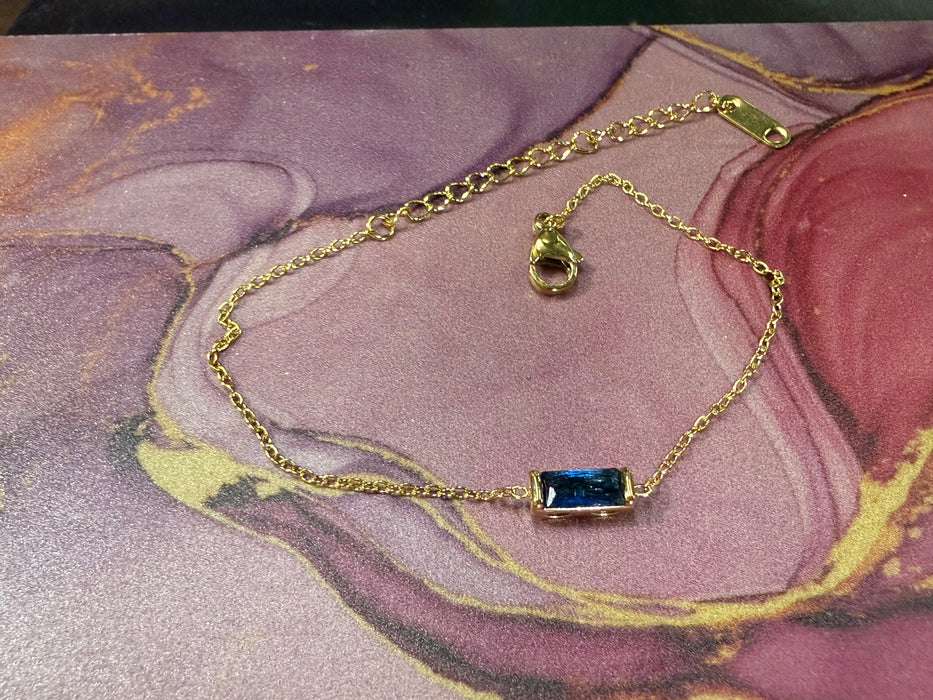 Birthstone Bracelets with Rectangle Birthstone Charm On Gold Chain- Great for Stacking!