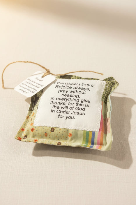 Square Pocket Prayer Quilt with a Wood Cross Inside.  Different Verses or Quotes Available.