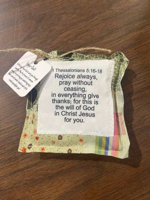 Square Pocket Prayer Quilt with a Wood Cross Inside.  Different Verses or Quotes Available. (Copy)