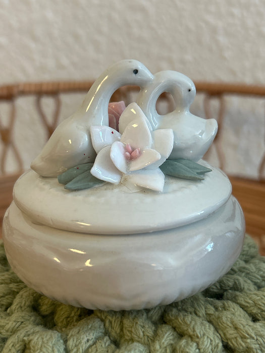 Vintage Swan & Flower Ceramic Trinket Box
