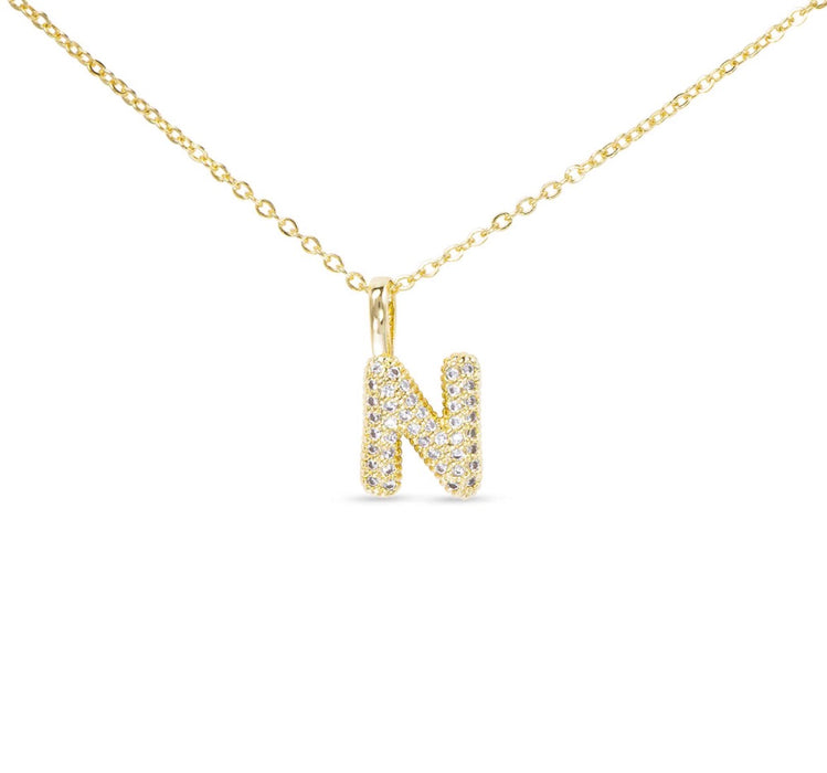 Gold CZ Large Initial Necklace-18 Letters