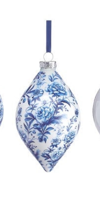 Blue Floral on White, Blue Stringed Ornaments