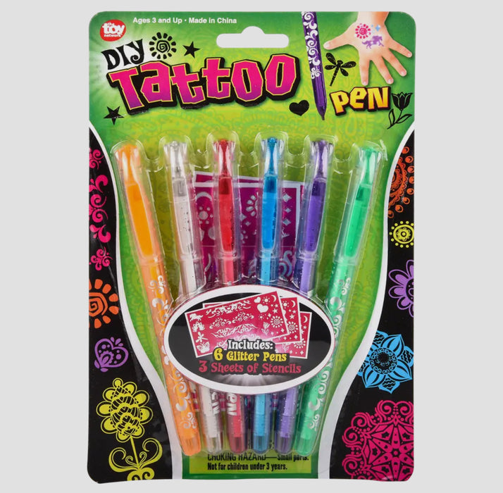 DIY Tattoo Pen Set.  Included 6 Pens & 3 Stencils