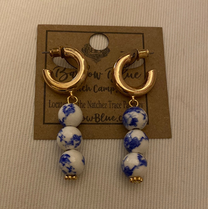 Small Gold Hoops with Chinoiserie Beads