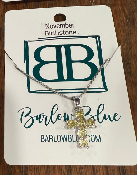 Birthstone CZ Cross Necklace.  Available in Gold or Silver.  Adjustable slide Necklace.