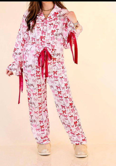ADULT Long Sleeve Bow Pajama Pants Set
