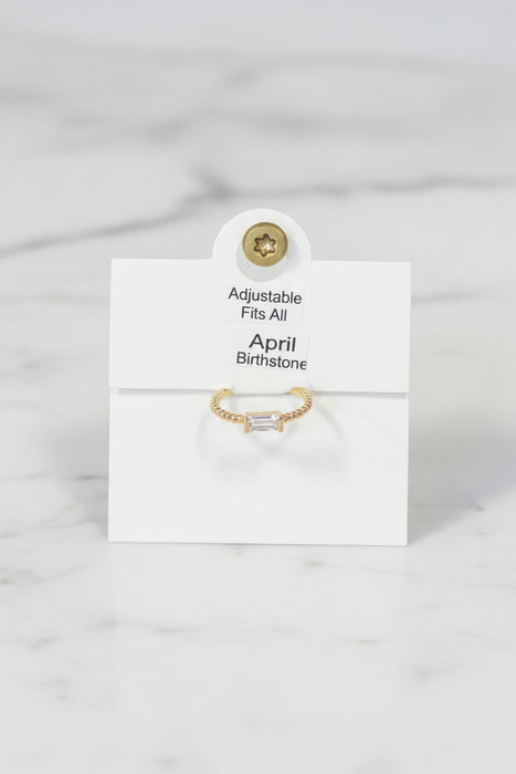 Birthstone Square Stone on Gold Band- Adjustable Fits All