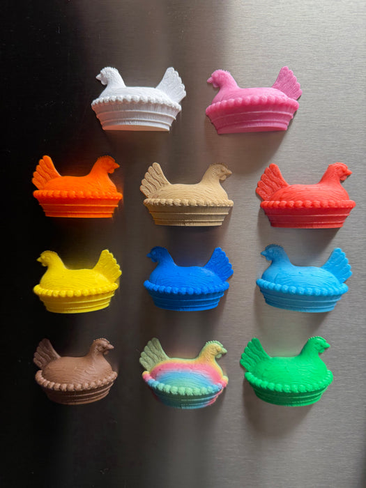 Hen on Nest Refrigerator Magnets. Multiple Colors Available.  2.5" x 1.5"