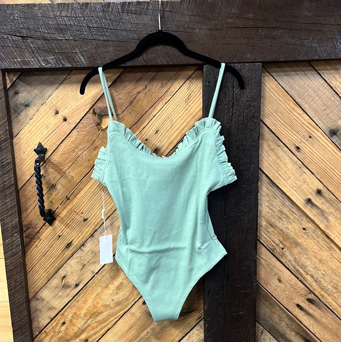 #119 Tank bodysuit with ruffle detail and adjustable straps - THESE RUN BIG