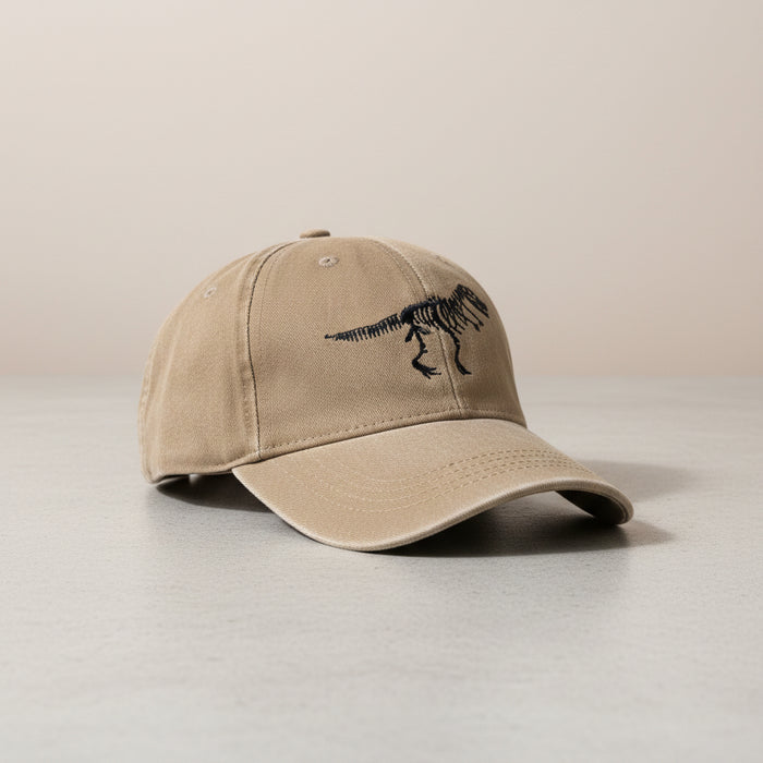 Youth Dinosaur Skeleton Hat Tan With Black Embroidery