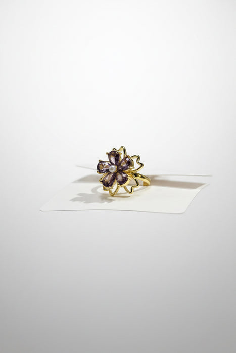 Purple Flower with Gold Band Adjustable Fidget Ring