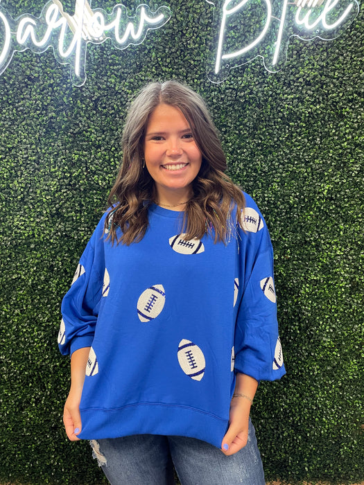 Sequin Football Sweatshirt in Blue & White and White & Gold