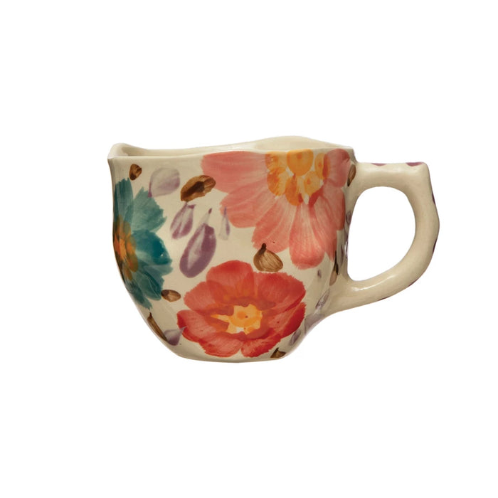 8 oz Hand-Painted Stoneware Mug w/ Florals