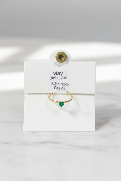 Birthstone Heart Rings on Gold Band- Adjustable Fits All