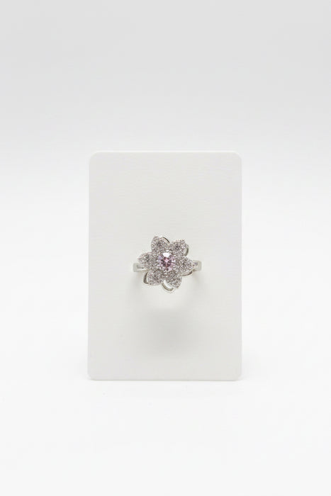 Silver Diamond Double Flower with Diamond Center Adjustable Fidget Ring