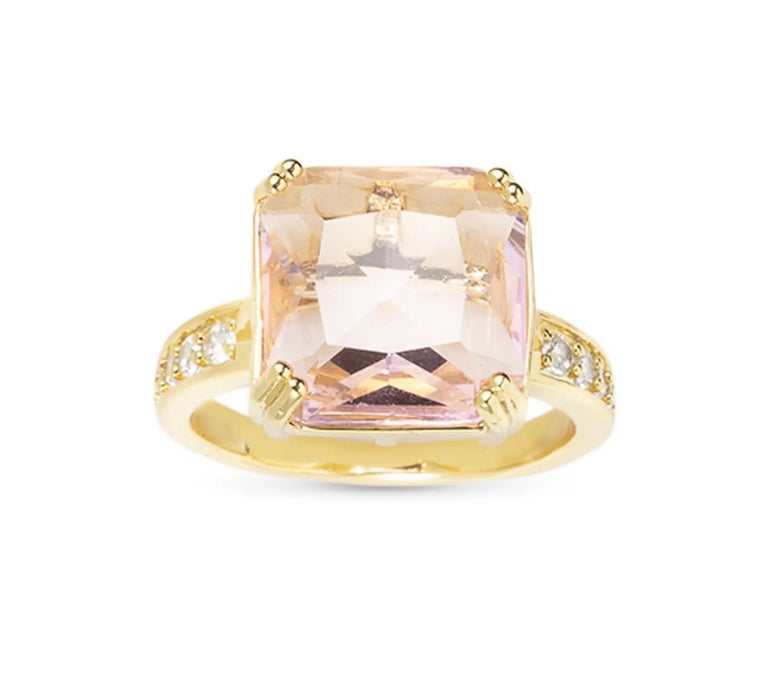 Gold CZ and Large Crystal Pink Ring