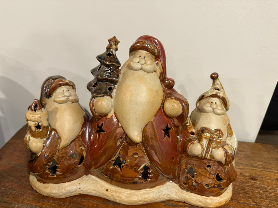 Vintage Ceramic Santa Trio Tea Light Christmas Figurine
