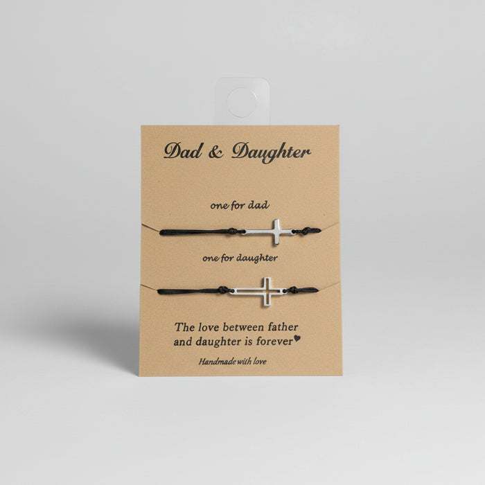 Silver Crosses on Black String Dad & Daughter Bracelets - Set of 2