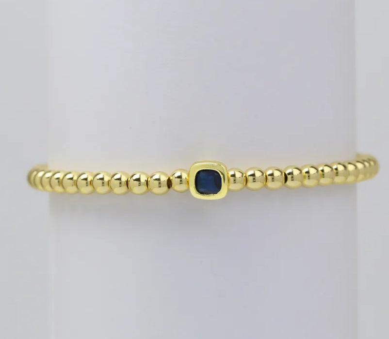 The Confetti - Gold Beaded Bracelet with Square shaped Birthstone Charm
