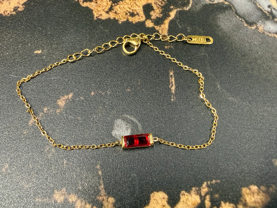 Birthstone Bracelets with Rectangle Birthstone Charm On Gold Chain- Great for Stacking!