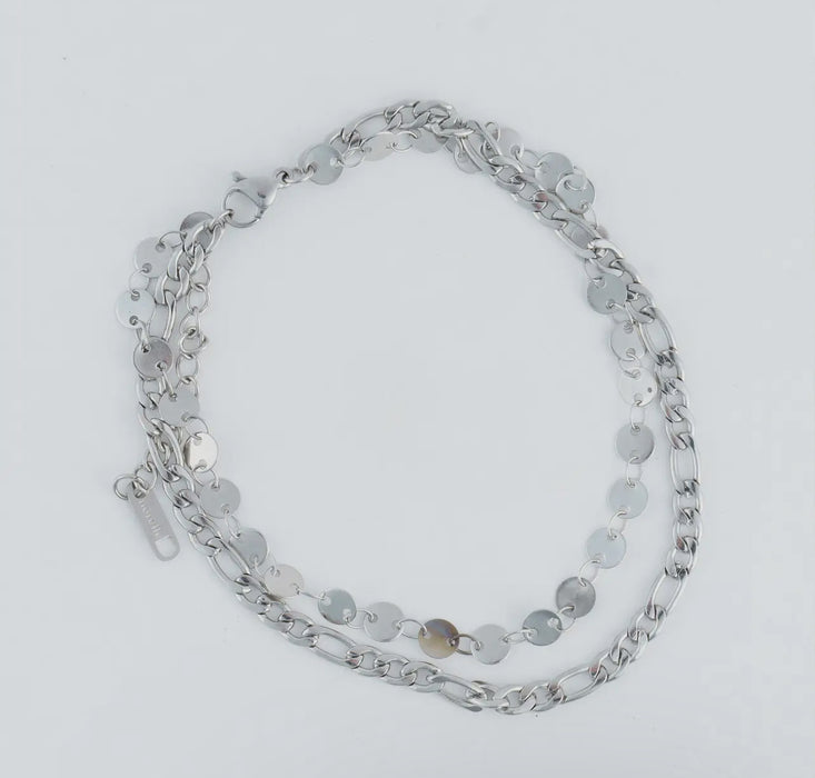 Waterproof Silver Multi Row Figaro Chain Anklet