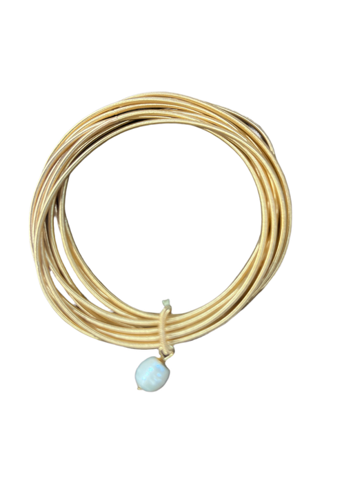 Gold guitar string bracelet with pearl accent - Set of 10