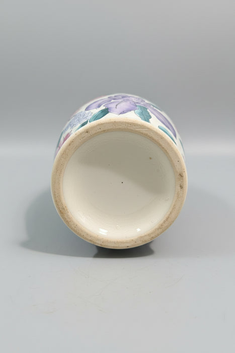 Vintage Large Hand-Painted Floral Ceramic Vase