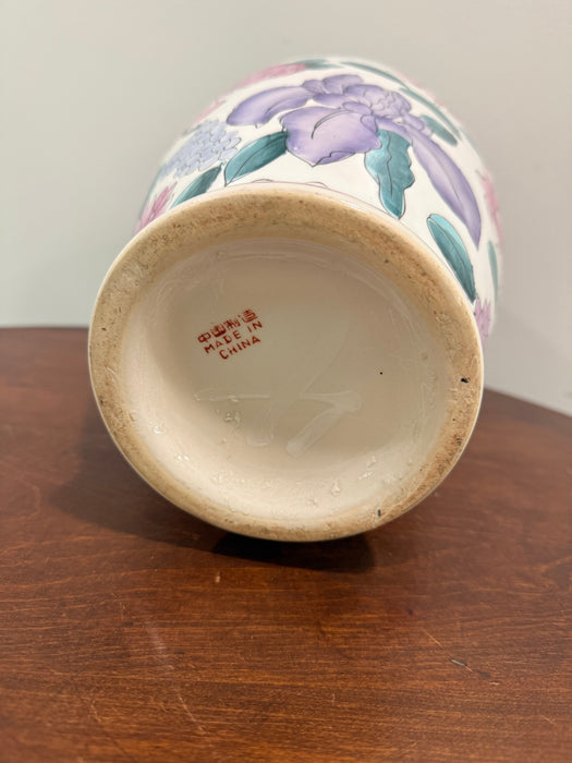 Vintage Large Hand-Painted Floral Ceramic Vase