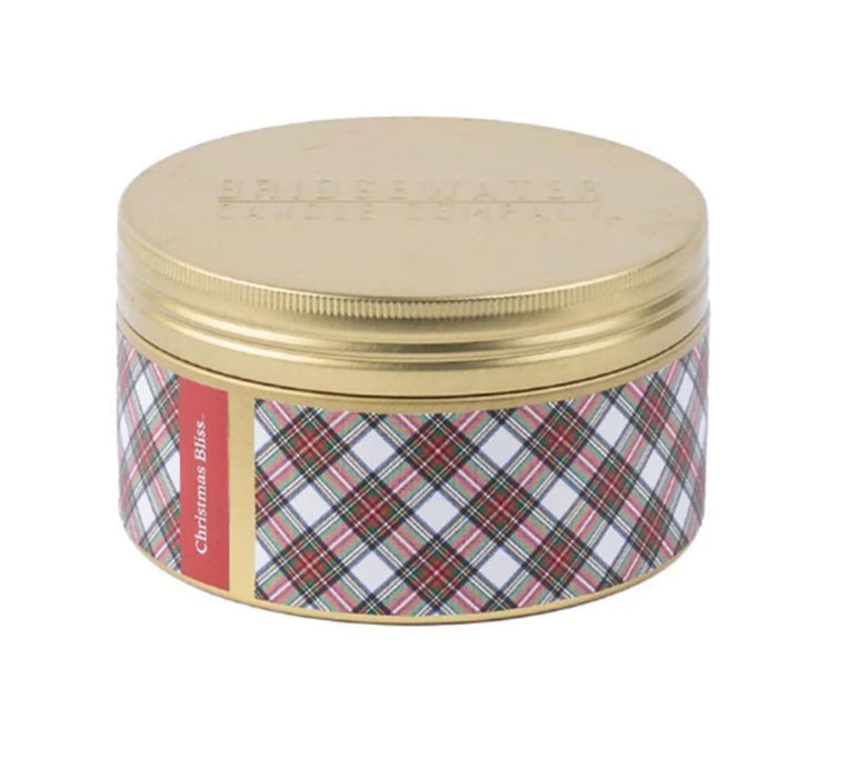 Christmas Bliss 3 Wick Tin + Plaid Candle