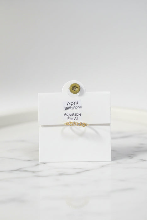 Birthstone Square Stone on Gold Band Ring- Adjustable Fits All