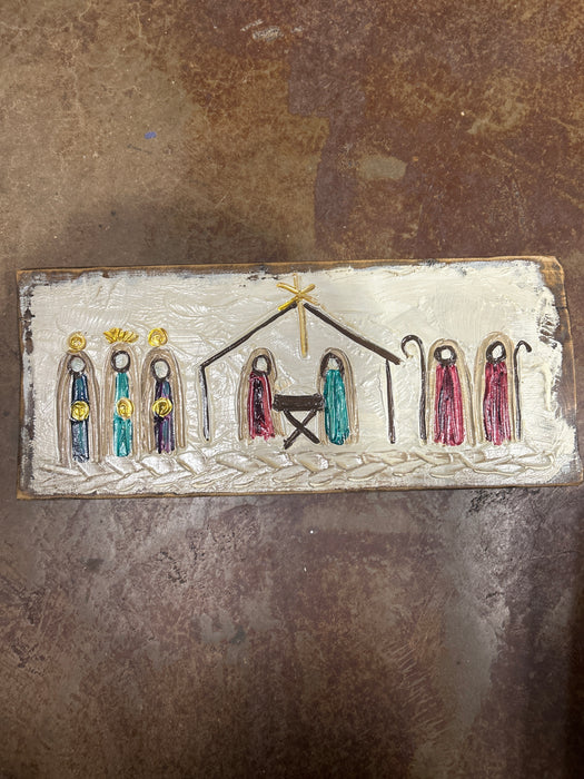 Hand Painted Nativity on Wood Board by Alex Ladner