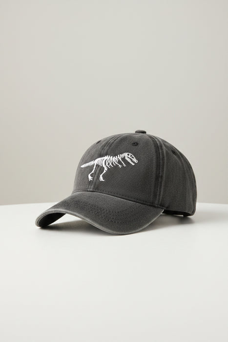 Youth Dinosaur Skeleton Hat Black With White Embroidery