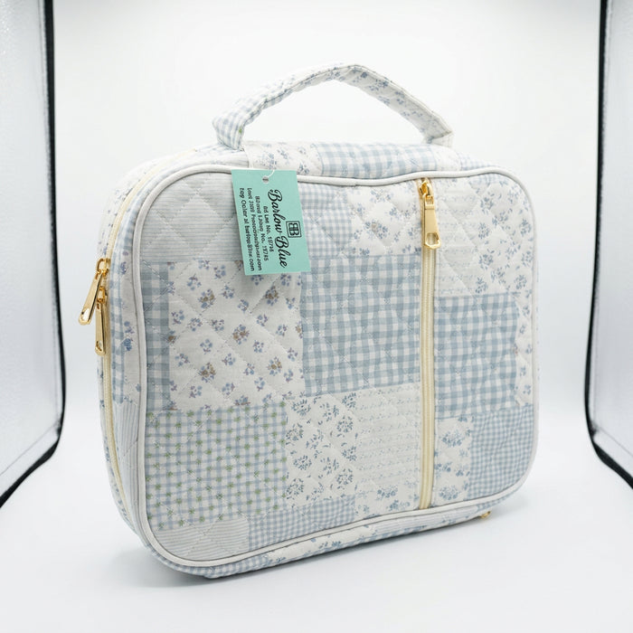Blue Quilted with Gingham & Flowers (Patchwork) Bible Cover with Bible Tabs, Sticky Notes, Pens, & Highlighters