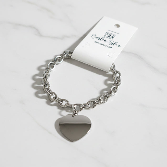 Engravable Heavy Metal Silver Heart Bracelet. Great for Men.