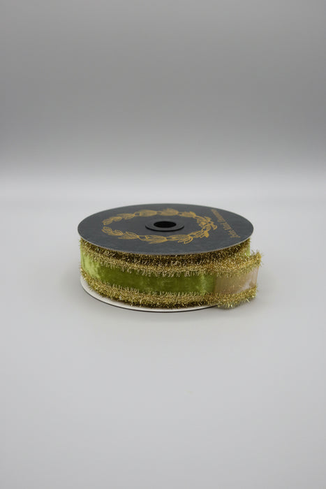 Apple Velvet Metallic Dupion Double Sided Fused Tinsel Edge John Mark Ribbon: 1 in wide x 10yd