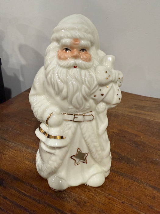 Vintage Ceramic Santa Luminary – White & Gold Accents